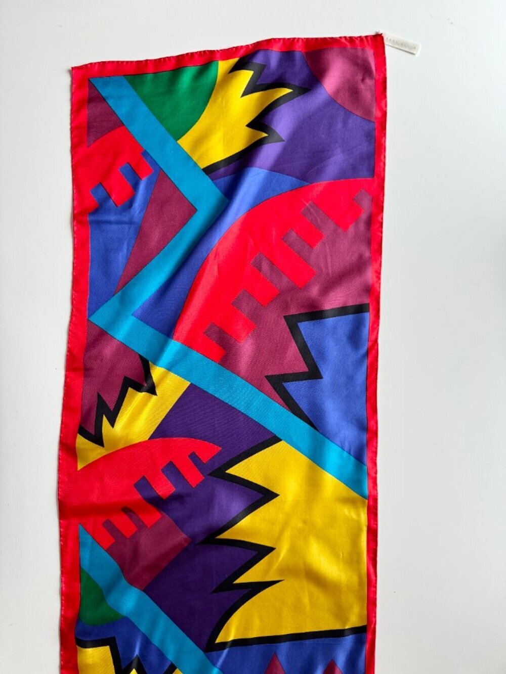 Vintage PERRY ELLIS Multicolor Graphic Silk Twill 64" x 16" Long Rectangle Scarf - Picture 3 of 13